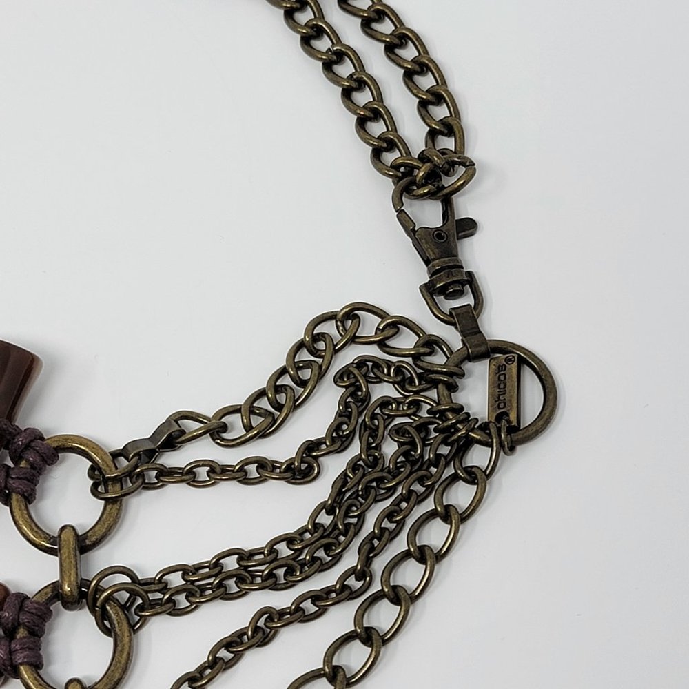Chico's Tribal Three Strand Beaded Brass Tone Metal Chain Link Belt - Picture 6 of 7
